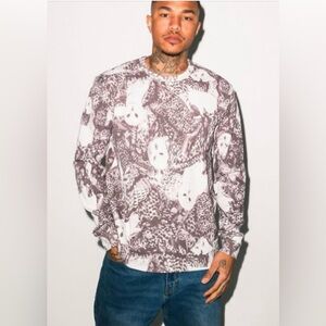 OVO Men's Camo Long Sleeve Thermal Tee with White/Brown Owl Pattern - XL